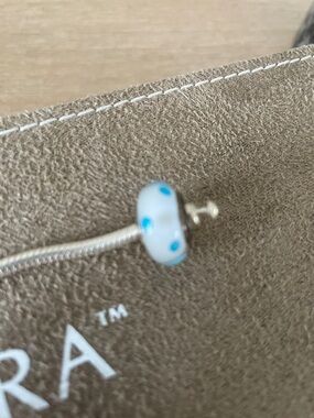 Pandora White Glass Charm with Turquoise Dots